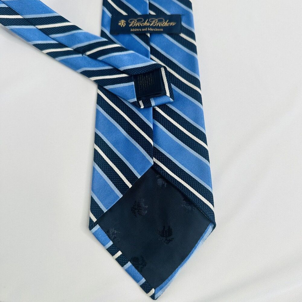 Brooks Brothers Makers and Merchants Men's 100% Silk Necktie Blue Striped Repp - Picture 4 of 7